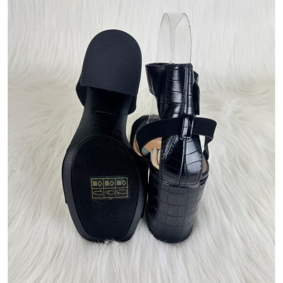 Women's Bamboo Milestone Croc Accent Ankle Strap Chunky Block Heel Sandals Black - Picture 8 of 8